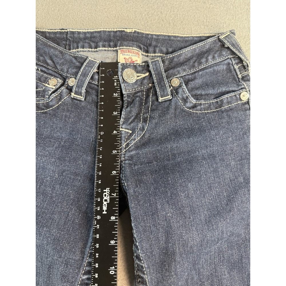 True Religion Straight Jeans Womens 26 Dark Wash Blue Low Rise Rhinestone Flap - Picture 6 of 10
